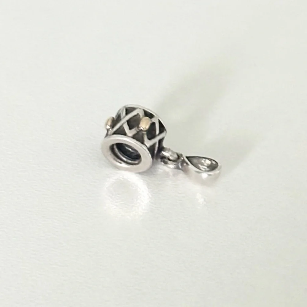 Pandora 925 & 14K Gold Two Tone Clear CZ One World Health Dangle Bead Charm